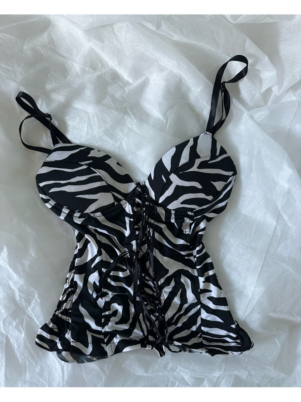 Zebra Print Bustier Corset Top - Black & White